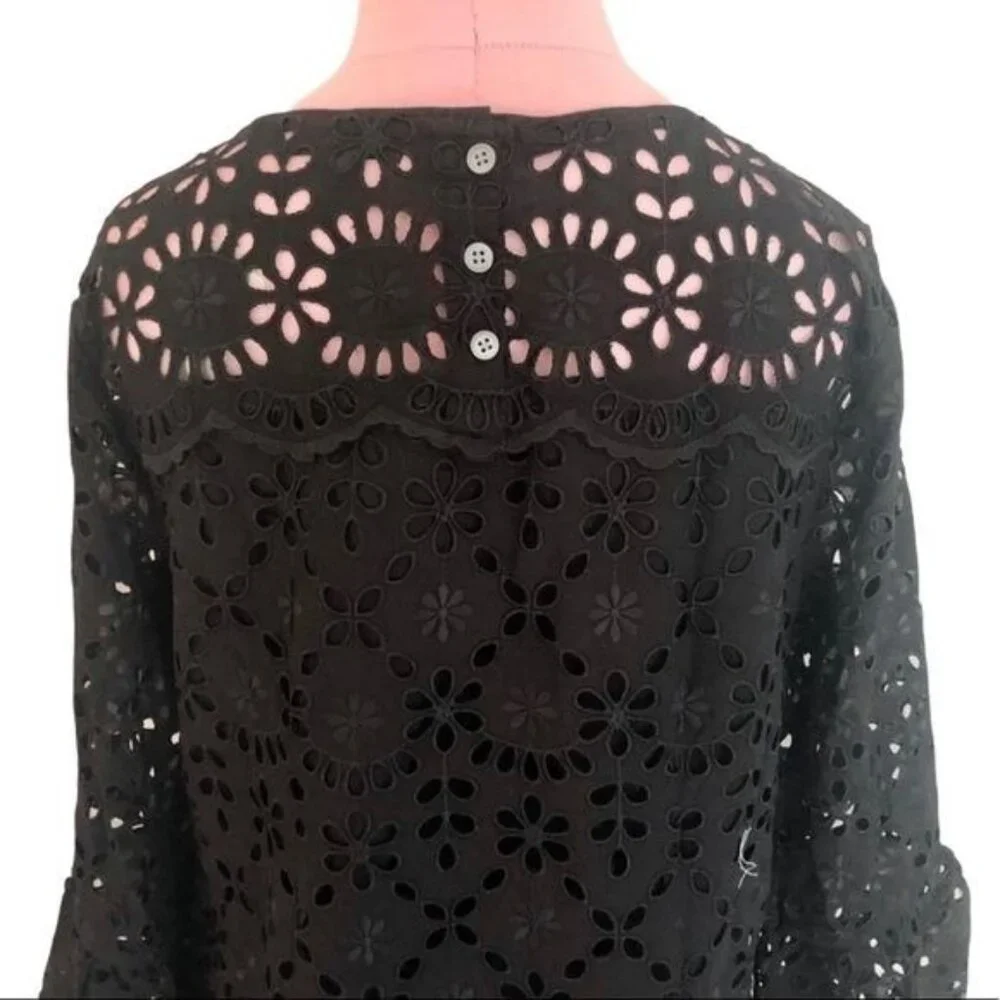 J. Crew Bell sleeve Embroidered Eyelet Dress in Black Size 6 NWT